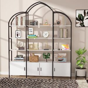 semoic Triple Wide 5-Tier Bookshelf, Extra Arched Bookcase with Storage Cabinet, Modern Etagere Bookcase Tall Open Display Shelf for Home Office