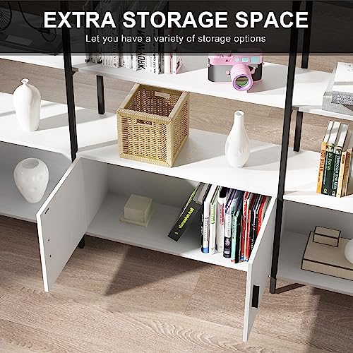 semoic Triple Wide 5-Tier Bookshelf, Extra Arched Bookcase with Storage Cabinet, Modern Etagere Bookcase Tall Open Display Shelf for Home Office