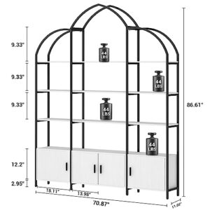 semoic Triple Wide 5-Tier Bookshelf, Extra Arched Bookcase with Storage Cabinet, Modern Etagere Bookcase Tall Open Display Shelf for Home Office