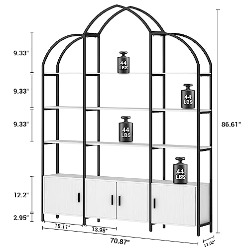 semoic Triple Wide 5-Tier Bookshelf, Extra Arched Bookcase with Storage Cabinet, Modern Etagere Bookcase Tall Open Display Shelf for Home Office