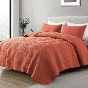 burnt orange quilts queen size bedding sets with pillow shams, red lightweight soft bedspread coverlet, quilted blanket thin comforter bed cover, all season summer spring, 3 pieces, 90x90 inches