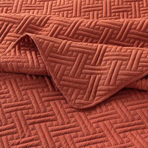 Burnt Orange Quilts Queen Size Bedding Sets with Pillow Shams, Red Lightweight Soft Bedspread Coverlet, Quilted Blanket Thin Comforter Bed Cover, All Season Summer Spring, 3 Pieces, 90x90 inches