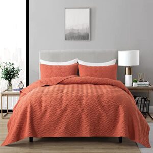 Burnt Orange Quilts Queen Size Bedding Sets with Pillow Shams, Red Lightweight Soft Bedspread Coverlet, Quilted Blanket Thin Comforter Bed Cover, All Season Summer Spring, 3 Pieces, 90x90 inches