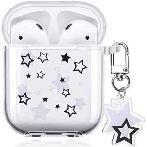 airpod case with star keychain, cute charms star pattern design clear soft protective cover compatiable with airpods 2nd & 1st generation case