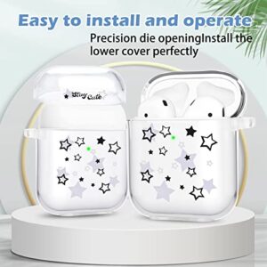 AirPod Case with Star Keychain, Cute Charms Star Pattern Design Clear Soft Protective Cover Compatiable with AirPods 2nd & 1st Generation Case