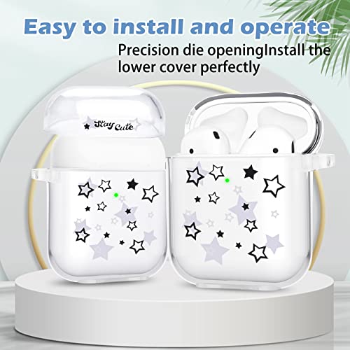 AirPod Case with Star Keychain, Cute Charms Star Pattern Design Clear Soft Protective Cover Compatiable with AirPods 2nd & 1st Generation Case