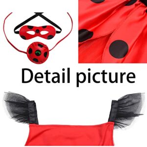 Oilzorr Ladybug Dress Costume for Girls with eye mask and Bag for Birthday Gifts Halloween Christmas 3Pcs Sets (9-10/150)