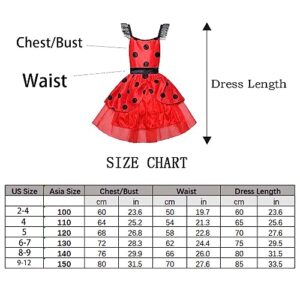 Oilzorr Ladybug Dress Costume for Girls with eye mask and Bag for Birthday Gifts Halloween Christmas 3Pcs Sets (9-10/150)