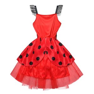 Oilzorr Ladybug Dress Costume for Girls with eye mask and Bag for Birthday Gifts Halloween Christmas 3Pcs Sets (9-10/150)