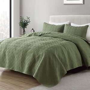 wdcozy green quilts queen size bedding sets with pillow shams, olive lightweight soft bedspread coverlet, quilted blanket thin comforter bed cover, all season summer spring, 3 pieces, 90x90 inches