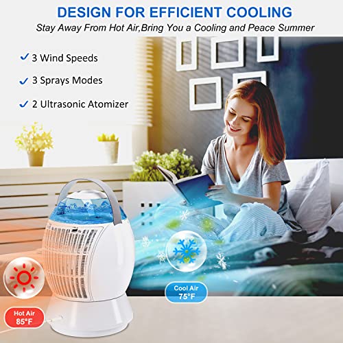 ‎Azoiito Portable Air Conditioner Fan with Remote Control,Personal Evaporative Air Cooler with 3 Wind Speed& 3 Spray Mode,120° Oscillation Cooling Fan with Humidifier for Room,Office,Desk,Bedroom