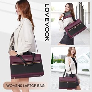 LOVEVOOK Laptop Bag for Women 15.6 Inch Tote Work Professional Leather Computer Briefcase Waterproof Handbag Shoulder Large Capacity Business Teacher Office Crossbody Purse