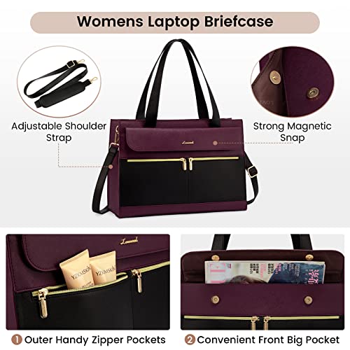 LOVEVOOK Laptop Bag for Women 15.6 Inch Tote Work Professional Leather Computer Briefcase Waterproof Handbag Shoulder Large Capacity Business Teacher Office Crossbody Purse