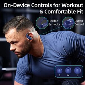 GOLREX Bluetooth Headphones Wireless Earbuds 36Hrs Playtime Wireless Charging Case Digital LED Display Over-Ear Earphones with Earhook Waterproof Headset with Mic for Sport Running Workout Blue
