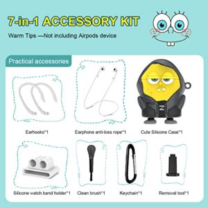 [7 in 1] Case for Airpods 2&1 Cute Funny Air Pods Cover, 3D Cartoon Character AirPod 2 Cover Silicone Protective Skin Boys Girls Fashion Kawaii Case for Apple Airpods1/2 with Keychain (Yellow)