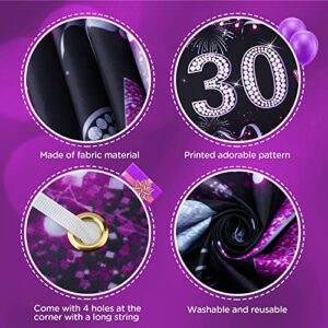 Purple 30th Birthday Decorations for Women, Black Purple Silver Happy 30th Birthday Yard Banner Purple 30th Birthday Yard Sign for 30th Birthday Anniversary Party Supplies Indoor Outdoor Decor