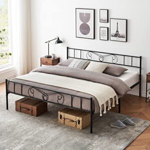 amyove king bed frame platform with headboard and footboard metal bed mattress foundation with storage no box spring needed black