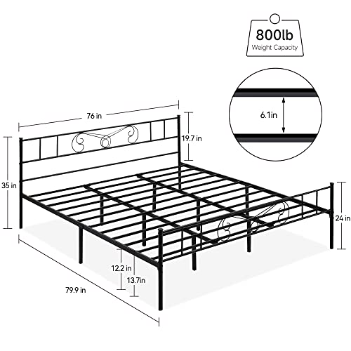 Amyove King Bed Frame Platform with Headboard and Footboard Metal Bed Mattress Foundation with Storage No Box Spring Needed Black