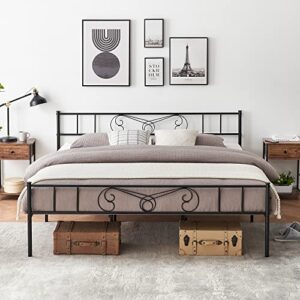 Amyove King Bed Frame Platform with Headboard and Footboard Metal Bed Mattress Foundation with Storage No Box Spring Needed Black