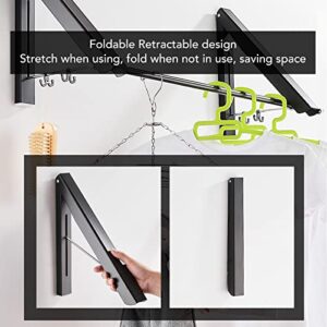 Retractable Clothes Hanger Rack, Foldable Recessed Design Wall Mounted Space Saving Retractable Clothes Drying Rack for Bathroom for Bedroom (Black)