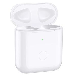 airpod charging case,wireless airpod replacement charging case compatible with airpods 1&2,airpod charger case only,450 mah airpod battery replacement with bluetooth pairing sync button,cool white