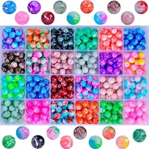 glass beads for bracelet jewelry making kit crystal pattern bead stone beaded 480pcs 8mm 24colors round gemstone set diy for women adult beginners earring necklace decoration (8mm, pattern beads kit)
