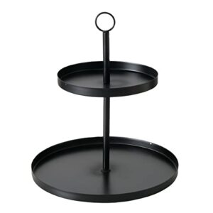 round 2 tier stand, cake display trays, modern scandinavian style, black, metal, loop handle, 11.75 d x 12.5 h inches, 1.75 lbs.