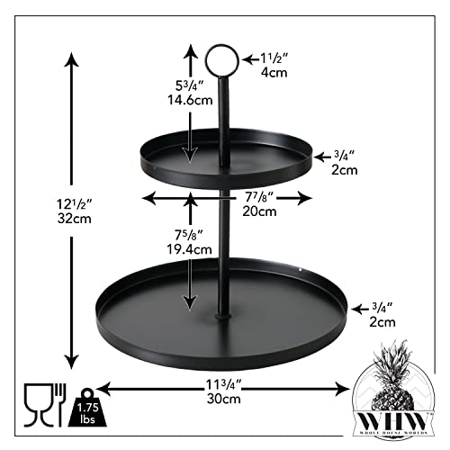 Round 2 Tier Stand, Cake Display Trays, Modern Scandinavian Style, Black, Metal, Loop Handle, 11.75 D x 12.5 H inches, 1.75 lbs.