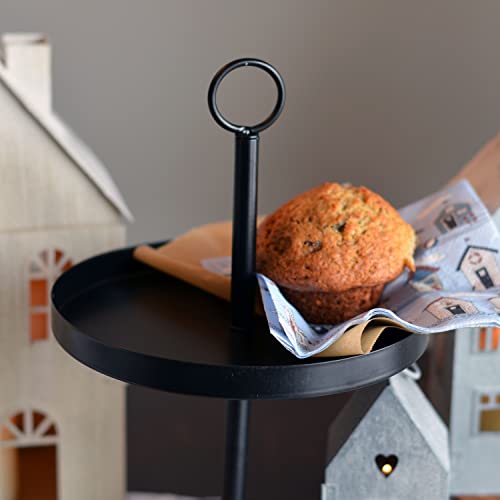 Round 2 Tier Stand, Cake Display Trays, Modern Scandinavian Style, Black, Metal, Loop Handle, 11.75 D x 12.5 H inches, 1.75 lbs.
