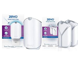 zevo indoor flying insect trap for fruit flies, gnats, and house flies (1 plug-in base + 3 refill cartridge)