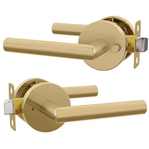 Mega Handles Privacy I Lever Door Handle Set for Hallway, Closet and Bathroom I Reversible Heavy Duty Design I Fits All Standard Door Sizes I Screws Included - Satin Brass (1 Pack)