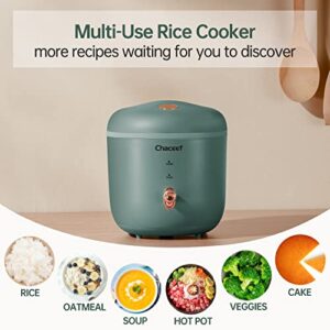 CHACEEF Mini Rice Cooker 2-Cups Uncooked, 1.2L Small Rice Cooker with Non-stick Pot, Mini Rice Maker with One Touch & Keep Warm Function, Food Steamer, Green