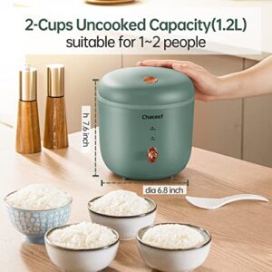 CHACEEF Mini Rice Cooker 2-Cups Uncooked, 1.2L Small Rice Cooker with Non-stick Pot, Mini Rice Maker with One Touch & Keep Warm Function, Food Steamer, Green