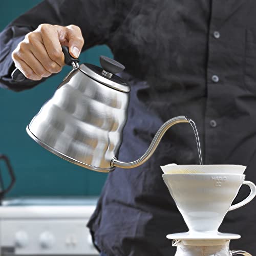 Hario V60 "Buono" Drip Kettle Stovetop Gooseneck Coffee Kettle 1.2L, Stainless Steel, Silver