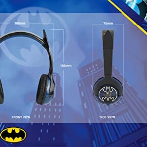 eKids Batman Kids Bluetooth Headphones, Wireless Headphones with Microphone Includes Aux Cord, Volume Reduced Kids Foldable Headphones for School, Home, or Travel