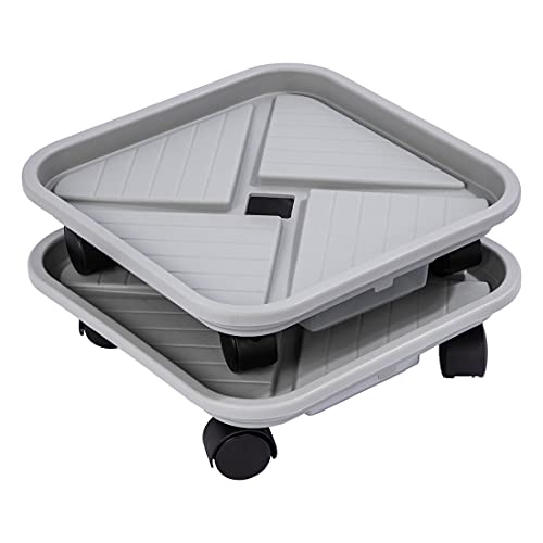 Square Plant Caddy with Wheels 14inch,Plant Stand with Wheels,Thick Plastic Plant Saucer with Drip Tray,Load Capacity 80 Lbs,Plant Trays for pots for Indoors Outdoors,2 Packs