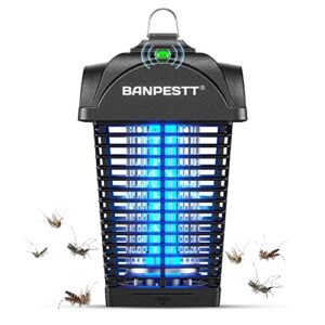 banpestt bug zapper outdoor/indoor with dusk-to-dawn light sensor, ipx4 waterproof fly zapper, electric mosquito zapper, insect trap, mosquito killer, 90-130v (black)