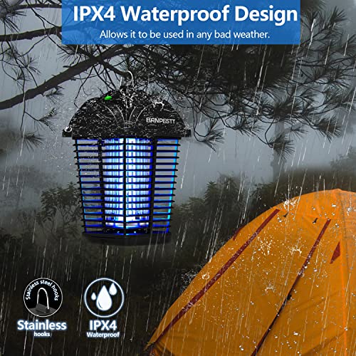 BANPESTT Bug Zapper Outdoor/Indoor with Dusk-to-Dawn Light Sensor, IPX4 Waterproof Fly Zapper, Electric Mosquito Zapper, Insect Trap, Mosquito Killer, 90-130V (Black)