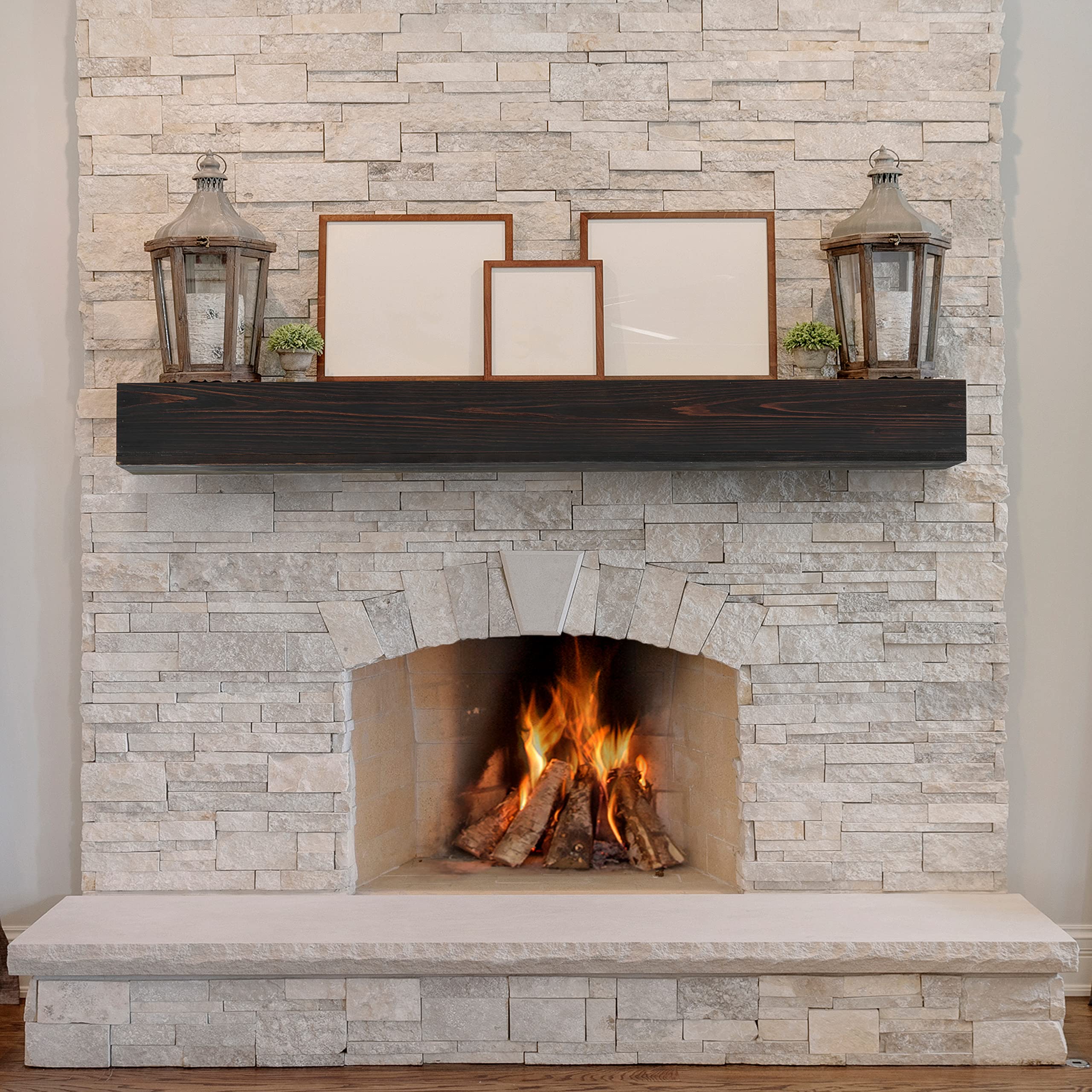 60" Rustic Wood Fireplace Mantel | Wall-Mounted & Floating Shelf for Home Decor