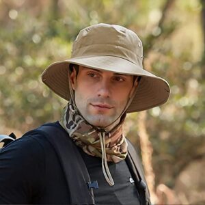 Muryobao Men Sun Hat Summer Wide Brim UPF 50+ UV Protection Bucket Cap Waterproof Foldable Boonie Hats for Safari Fishing Hiking Khaki