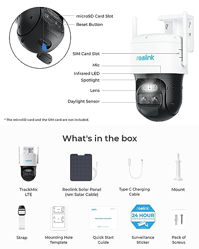 REOLINK TrackMix LTE+SP - 4G Cellular Security Camera Outdoor, No WiFi Needed, 2K PTZ Camera with Auto Tracking, 6X Hybrid Zoom, Wireless Solar Powered, Color Night Vision with Spotlight, AI Detection