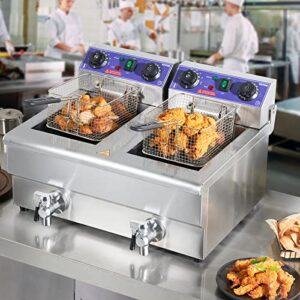 VEVOR Commercial Electric Deep Fryer, 22.7Qt Electric Oil Fryer w/Time Control & Oil Filtration, Stainless Steel Large Deep Fryer for Restaurant and Home Use, 3000W w/Dual Removable Basket, Silver