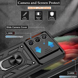 Compatible with Samsung Galaxy S21 Ultra case,S21 Ultra Case with HD Screen Protector with Slide Camera Cover, 360°Rotation Ring Kickstand [Military Grade] Case for Galaxy S21 Ultra,Black