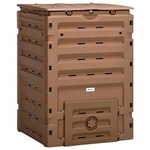outsunny garden compost bin, 120 gallon (450l) garden composter, bpa free, with 80 vents and 2 sliding doors, lightweight & sturdy, fast creation of fertile soil, brown