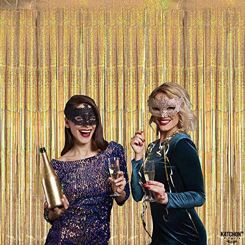 KatchOn, Champagne Gold Fringe Curtain Backdrop - Large, 6.4x8 Feet, Pack of 2 | Iridescent Gold Backdrop Curtain, Gold Streamers Party Decorations | Gold Curtain, New Years Eve Party Supplies 2024