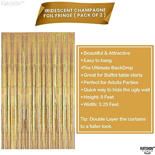 KatchOn, Champagne Gold Fringe Curtain Backdrop - Large, 6.4x8 Feet, Pack of 2 | Iridescent Gold Backdrop Curtain, Gold Streamers Party Decorations | Gold Curtain, New Years Eve Party Supplies 2024