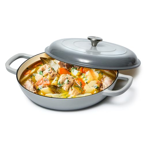 NUTRIUPS Braiser Enameled Cast Iron Dutch Oven Pot with Lid, 3.6 QT Dutch Oven Cast Iron Non Stick Larger Handle Dutch Oven for Bread Baking, Cast Iron Braiser Pan with Lid Enameled Dutch Oven