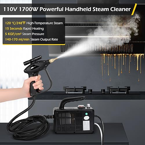 Dyna-Living Portable Steam Cleaner 1700W Handheld Steamer for Cleaning High-Pressure Steam Cleaner for Car Detailing Powerful Steam Cleaner for Home Use, Furniture or Kitchen Cleaning