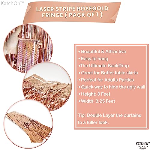 KatchOn, Laser Stripe Rose Gold Fringe Curtain - XtraLarge 3.2 x8 Feet, Pack of 1 | Rose Gold Backdrop Curtain for Bachelorette Party Decorations | Rose Gold Streamers for Rose Gold Party Decorations