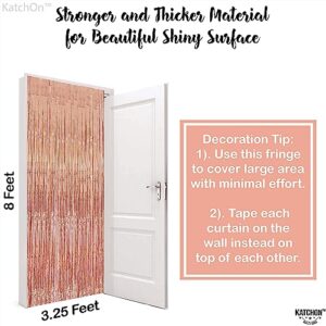 KatchOn, Laser Stripe Rose Gold Fringe Curtain - XtraLarge 3.2 x8 Feet, Pack of 1 | Rose Gold Backdrop Curtain for Bachelorette Party Decorations | Rose Gold Streamers for Rose Gold Party Decorations